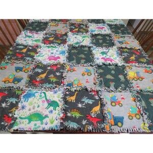 Flannel Rag Quilt With Batting, 41 x 35, Dinosaur Rag Quilt Throw
